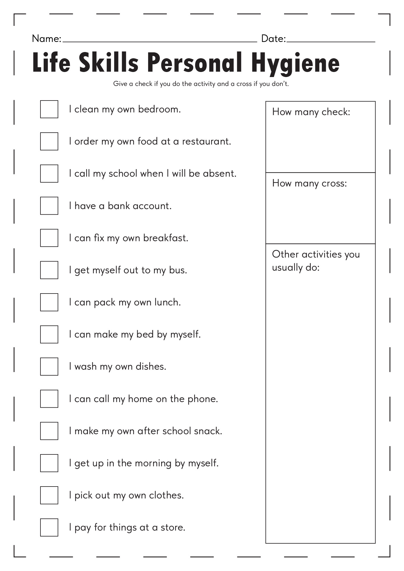 life skills worksheets