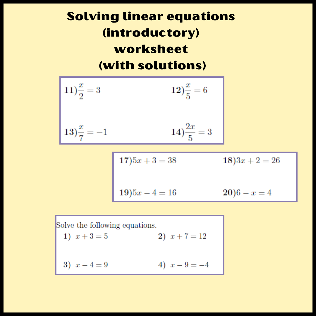 Linear Equations easy To Harder Worksheet with Solutions Linear Equations easy To Harder Worksheet with Solutions