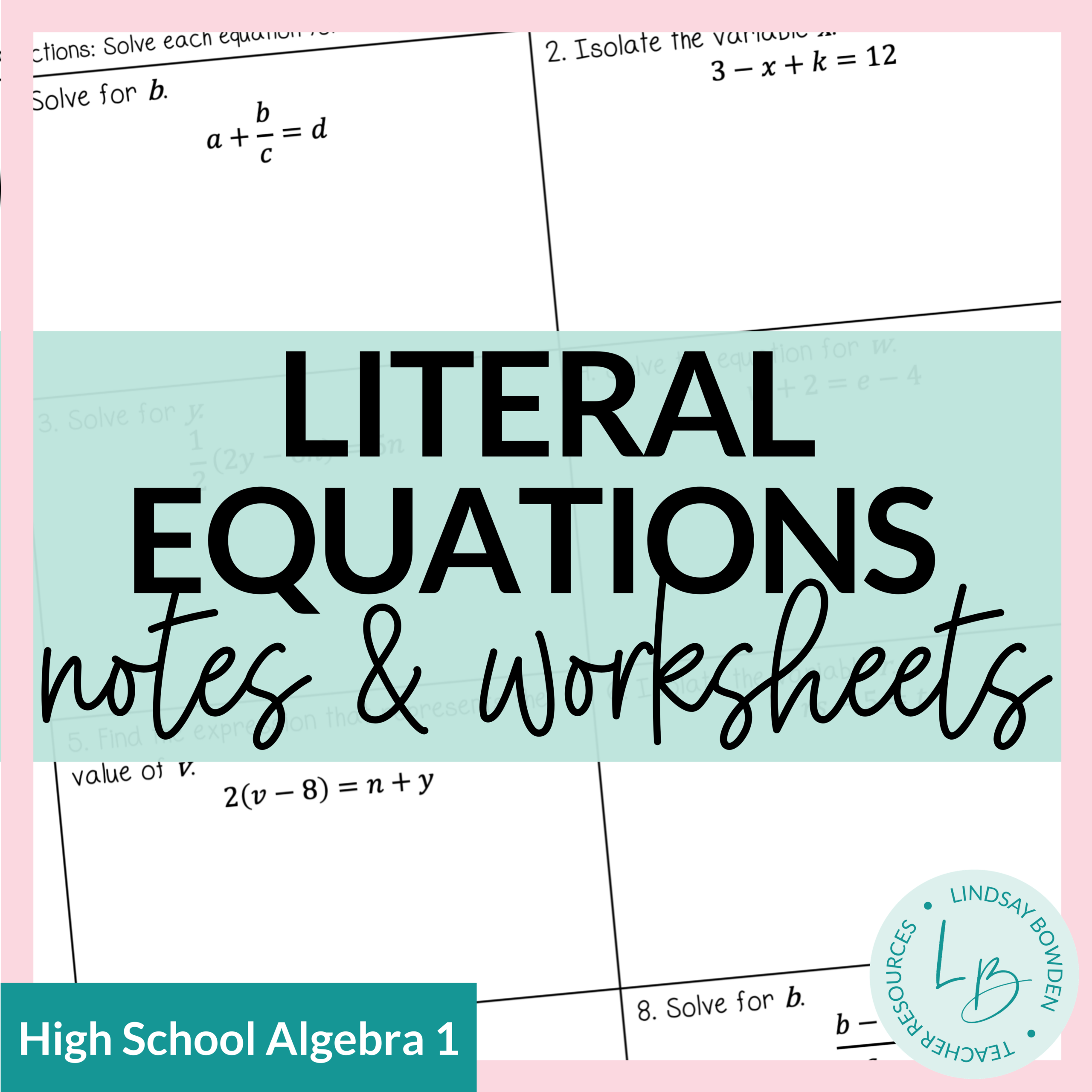 Literal Equation Worksheets printable Online Answers Examples