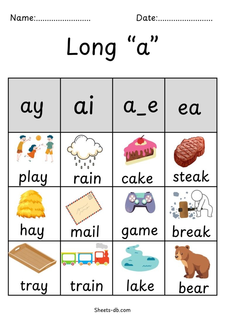 Long A Worksheets Sheets