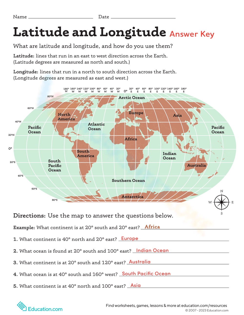 Longitude And Latitude Map Worksheets