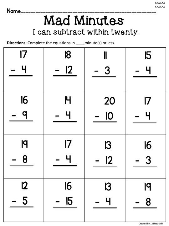 mad minute worksheets