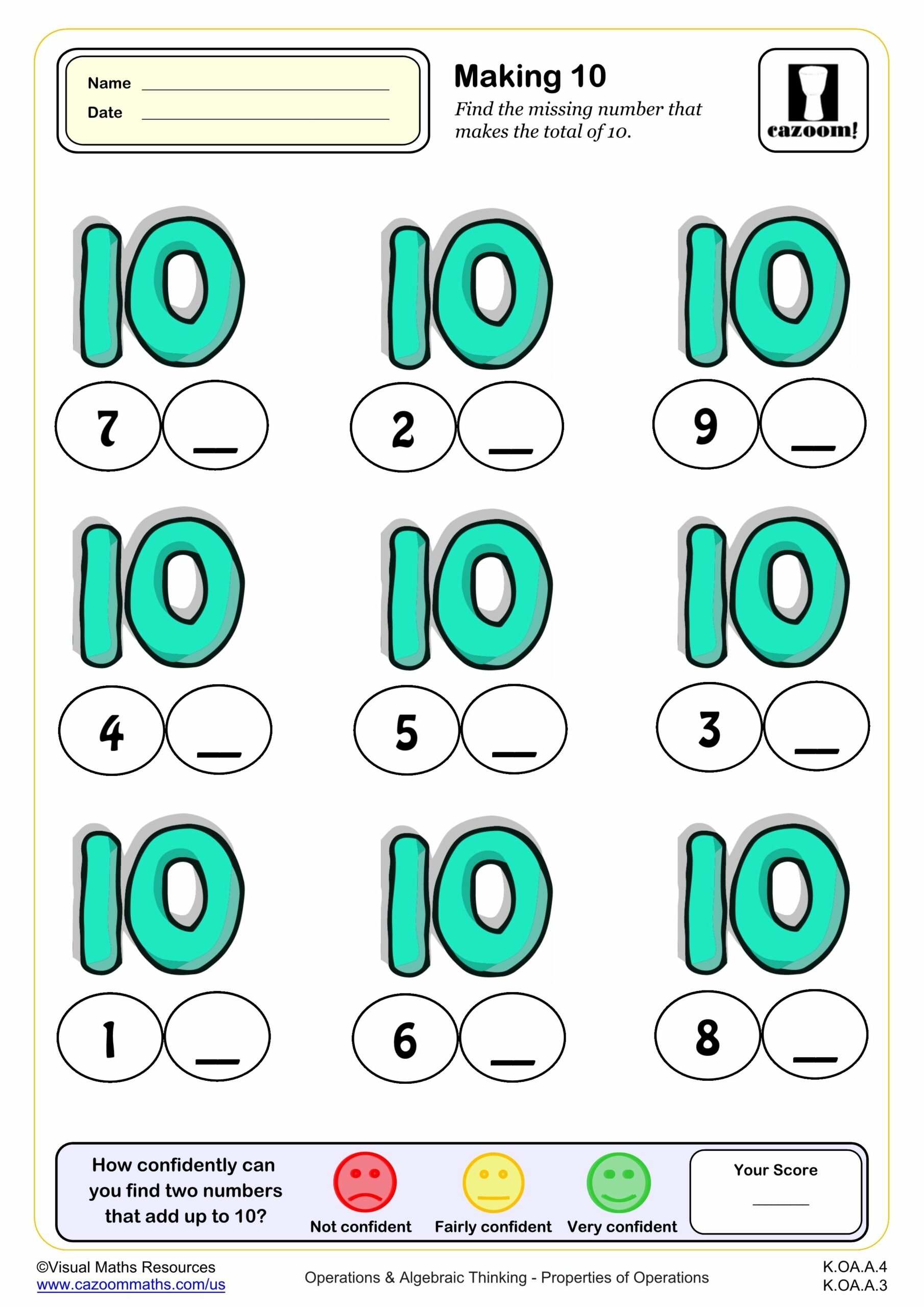 Making 10 PDF Printable Addition Worksheets Cazoom Math