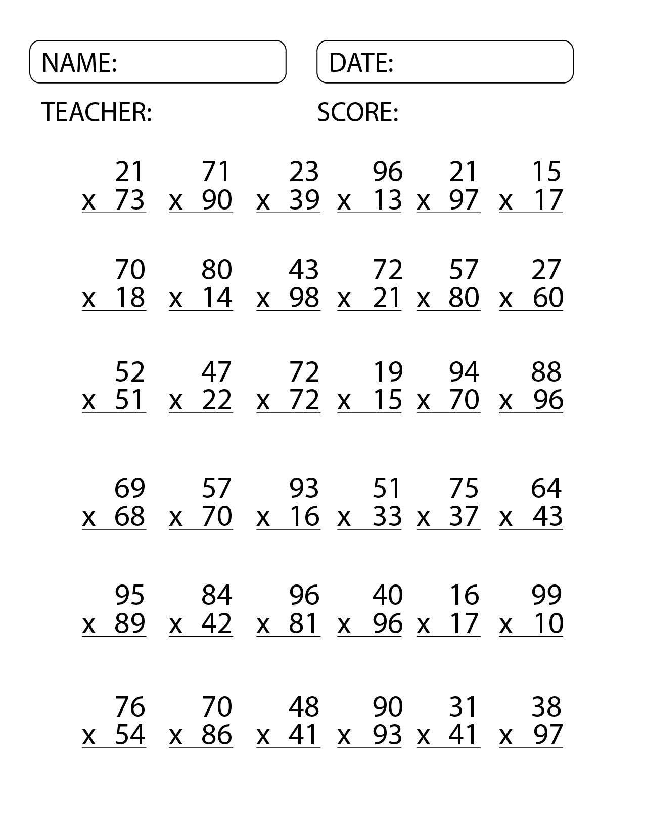 2 by 2 digit multiplication worksheets