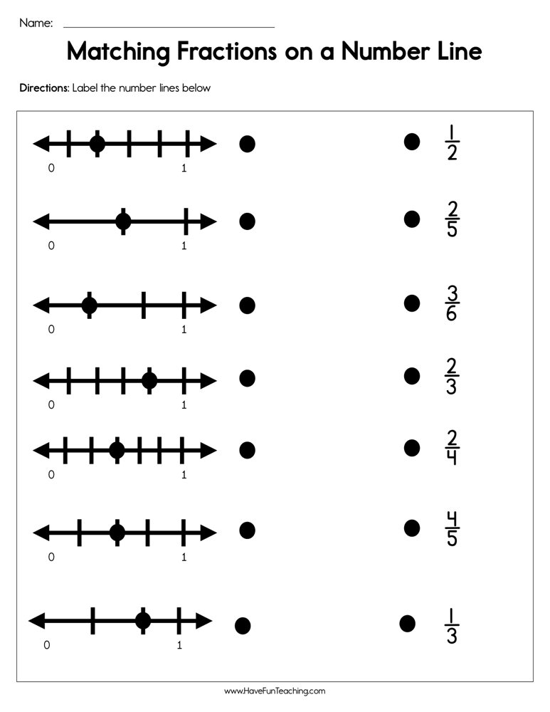 Matching Fractions On A Number Line Worksheet Have Fun Teaching