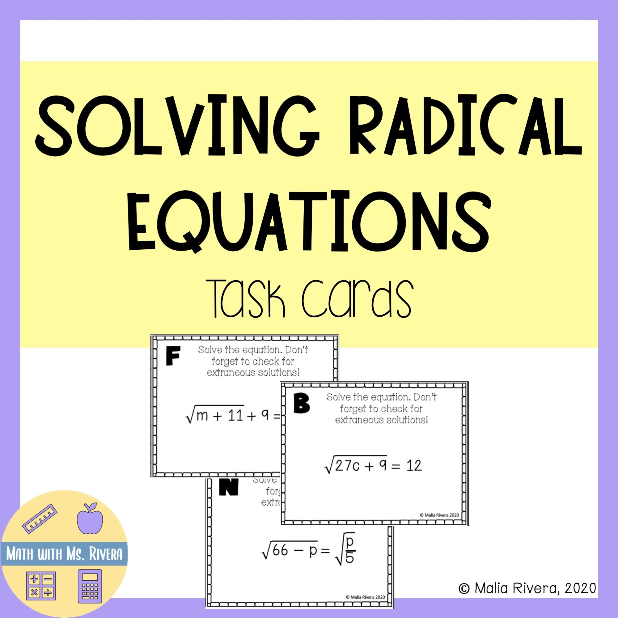 Math 154B Solving Radical Equations Worksheet Printable And Enjoyable 