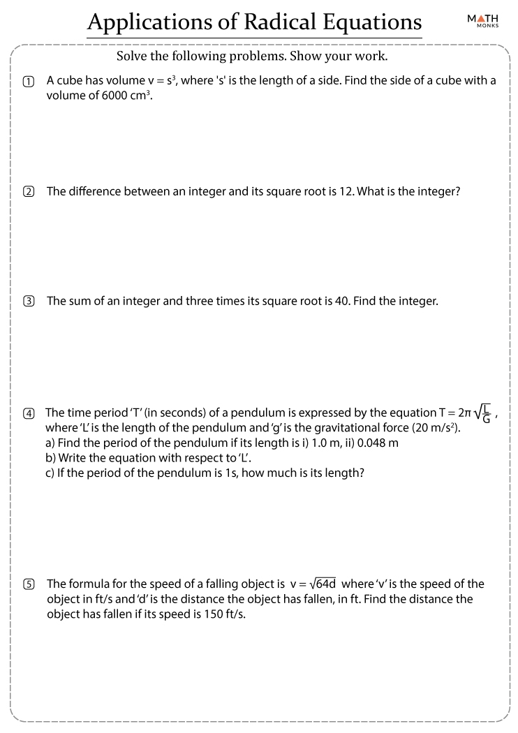 Math 154B Solving Radical Equations Worksheet Printable Word Searches