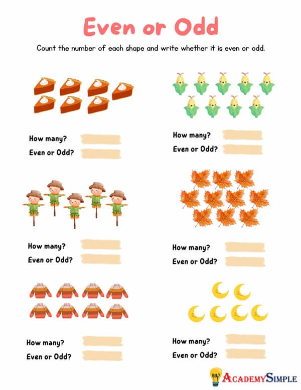 Math Odd Numbers Even Numbers Worksheet Fall Academy Simple