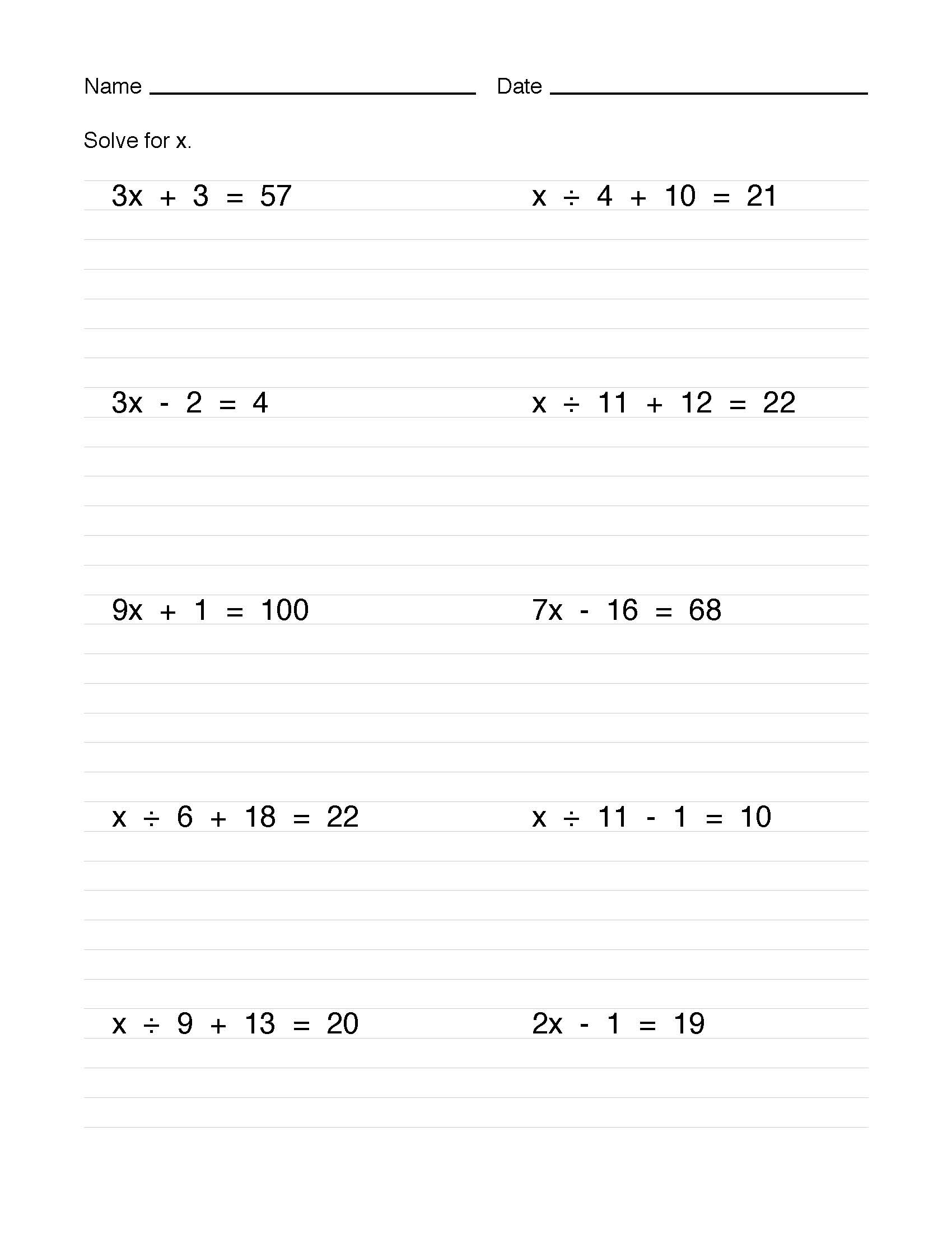 2 step equation worksheet