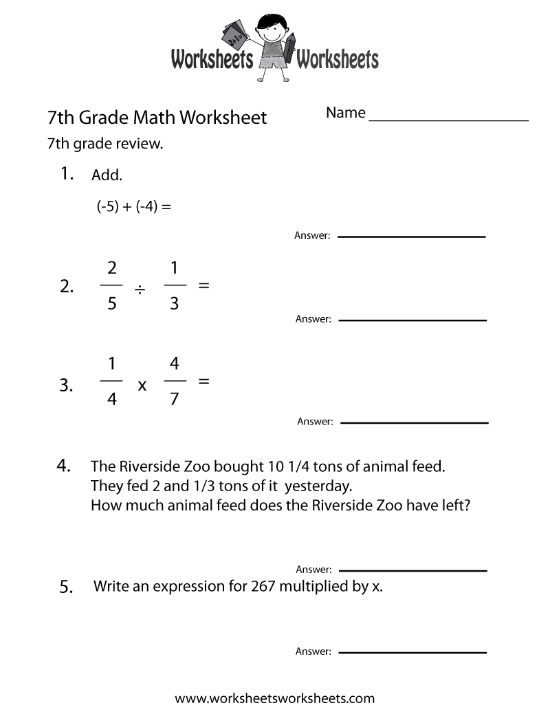 Math Worksheets 7th Grade Printable Math Worksheets 15
