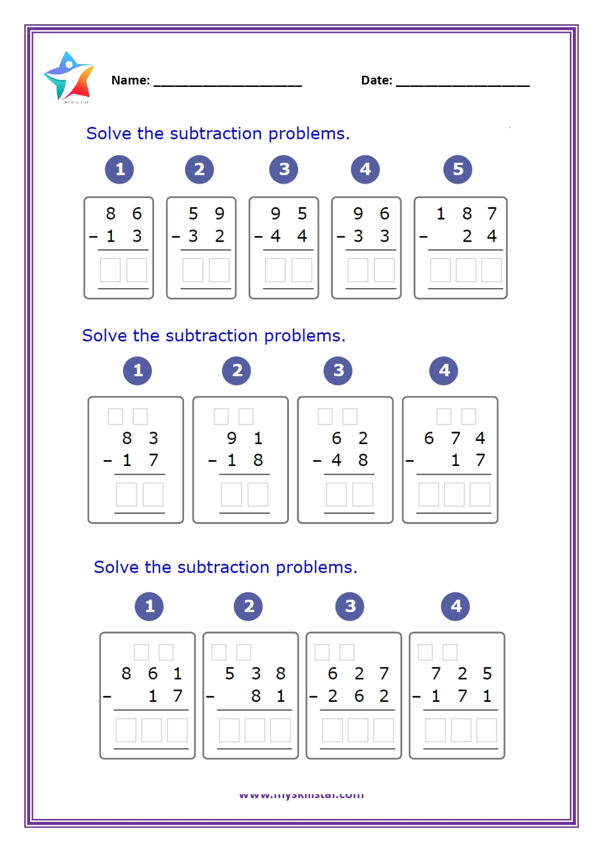 Math Worksheets For Grade 3 My Skill Star Math Worksheets For Grade 3 My Skill Star