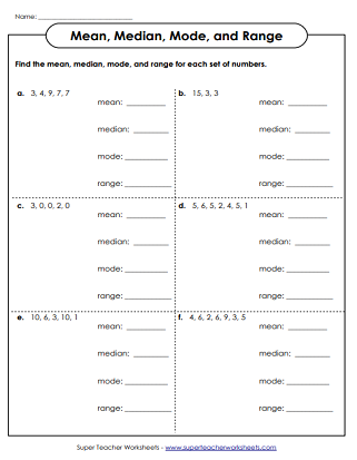 mean median mode range worksheet