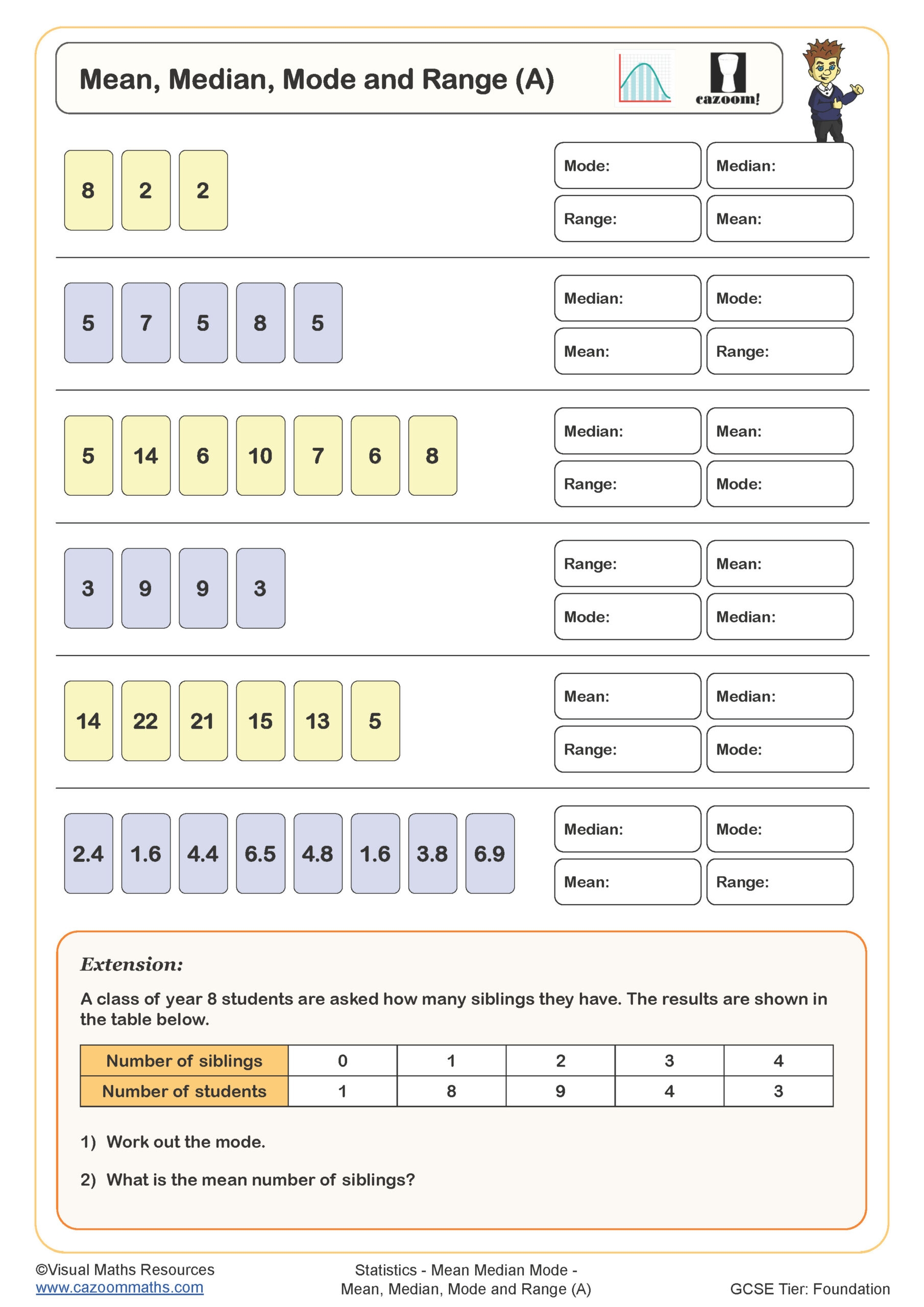 Mean Median Mode Range Practice Worksheets