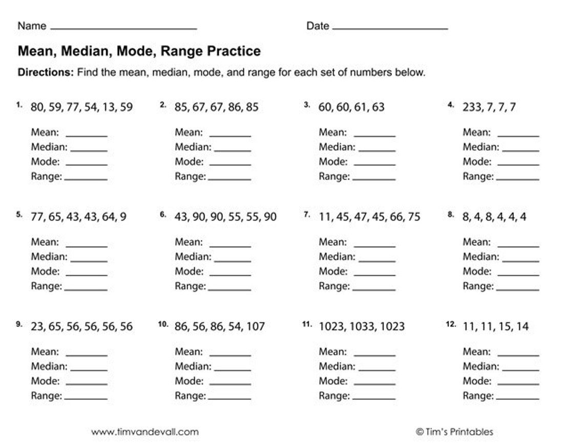 mean mode range and median worksheets mean mode range and median worksheets