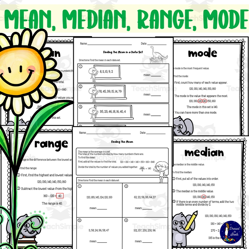 Mean Median Range Mode Posters And Worksheets By Teach Simple