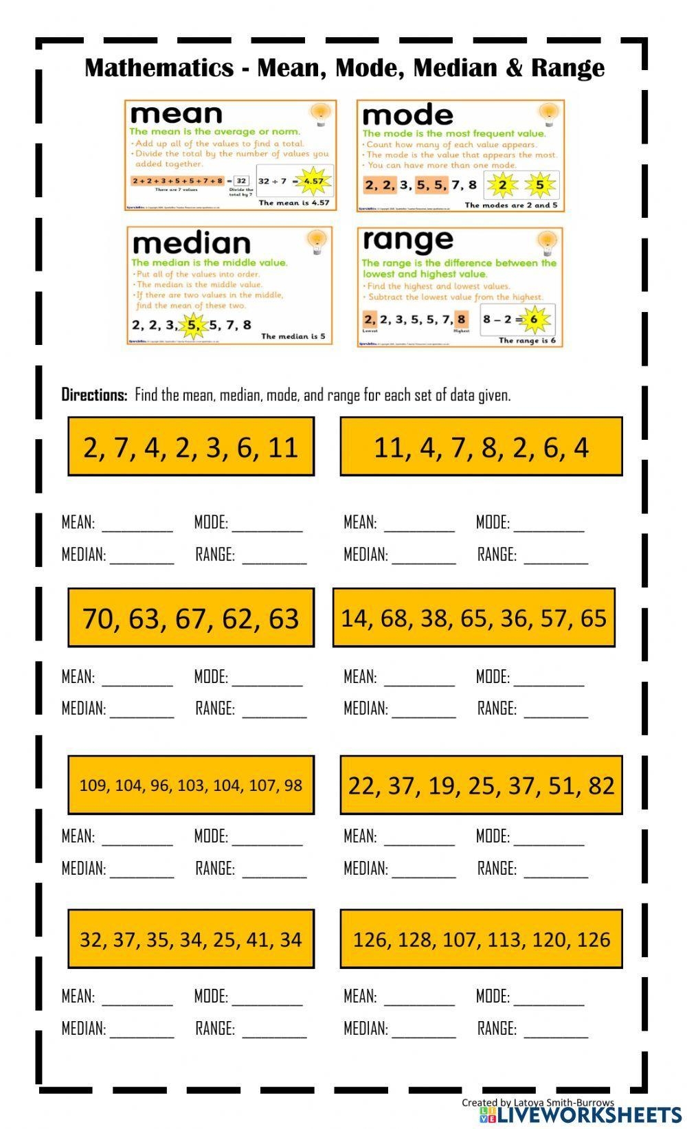 Mean Mode Median And Range Latoya Smith Burrows Worksheets Library Mean Mode Median And Range Latoya Smith Burrows Worksheets Library