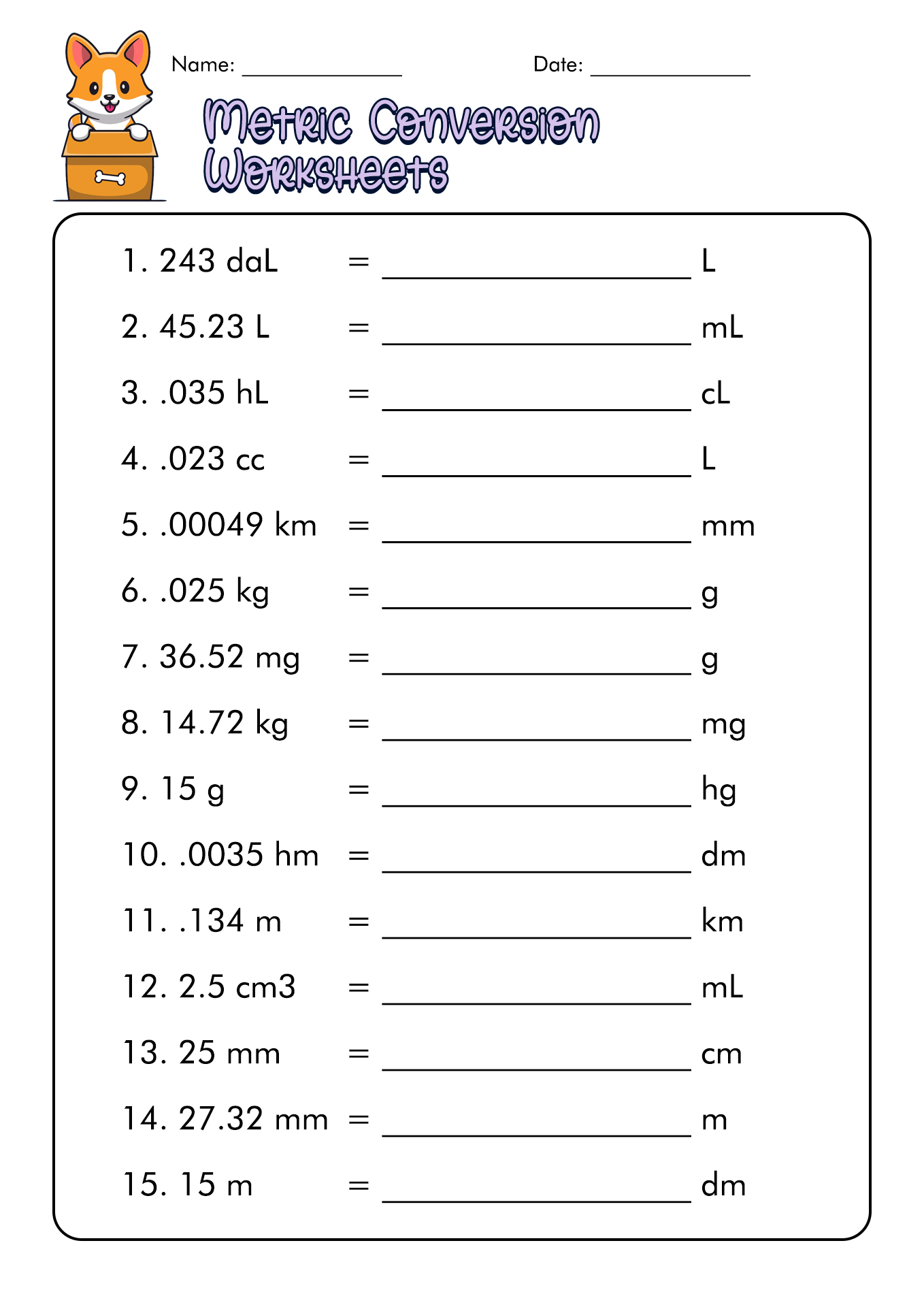 Metric Conversion Practice Worksheet