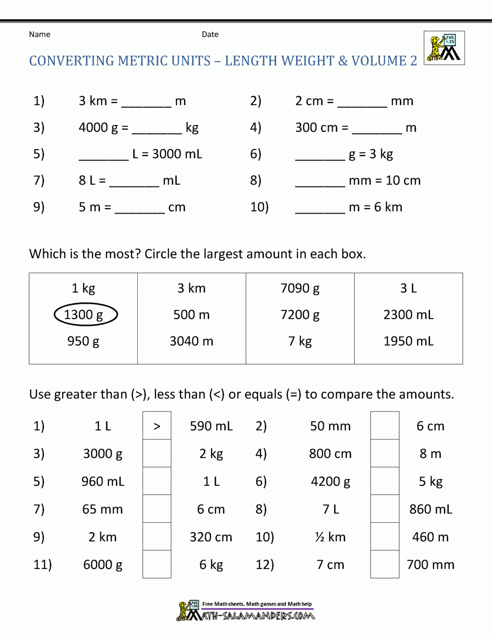 Metric Conversion Worksheet