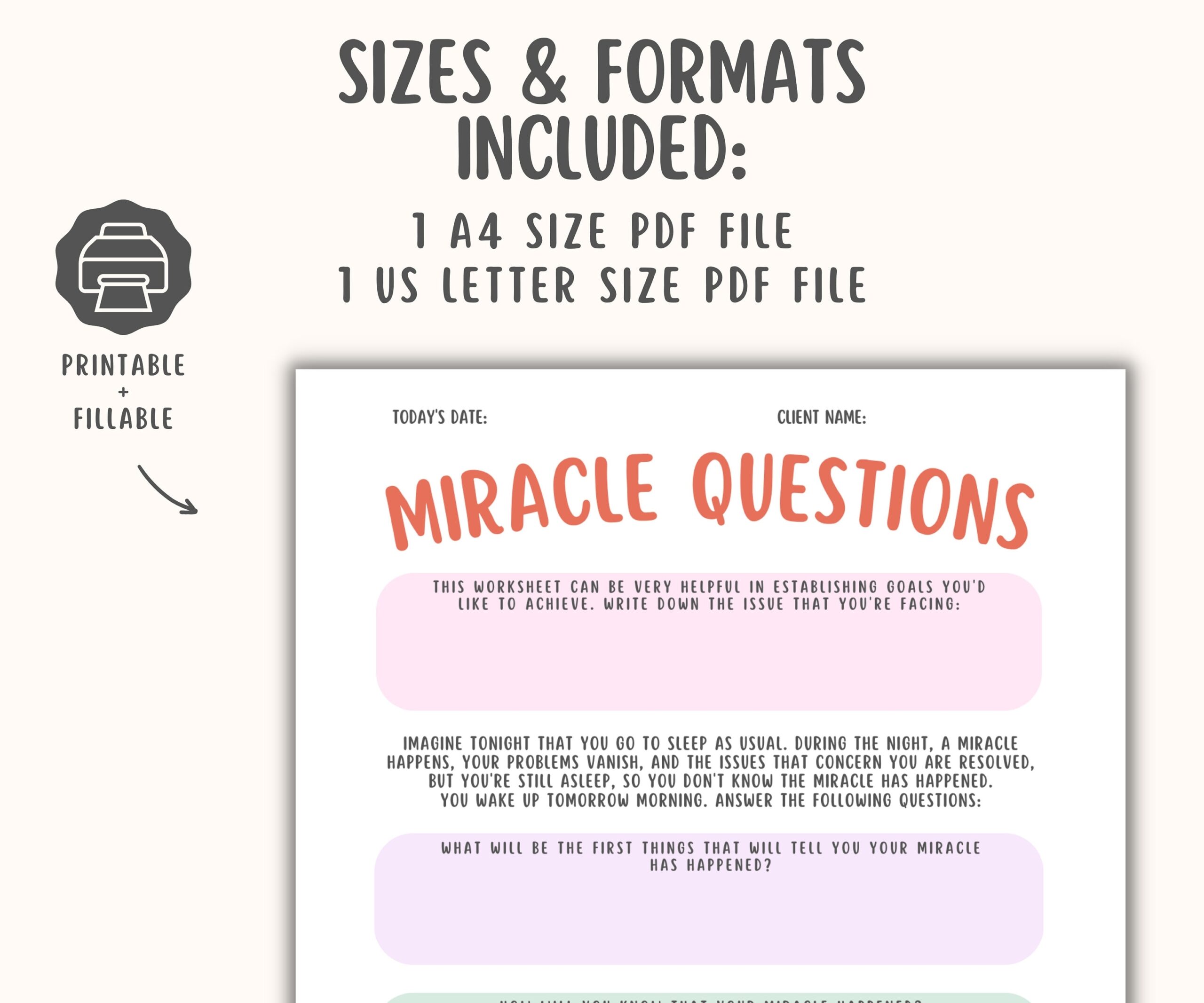 Miracle Questions Worksheet SFBT Worksheets Solution Focused Therapy 