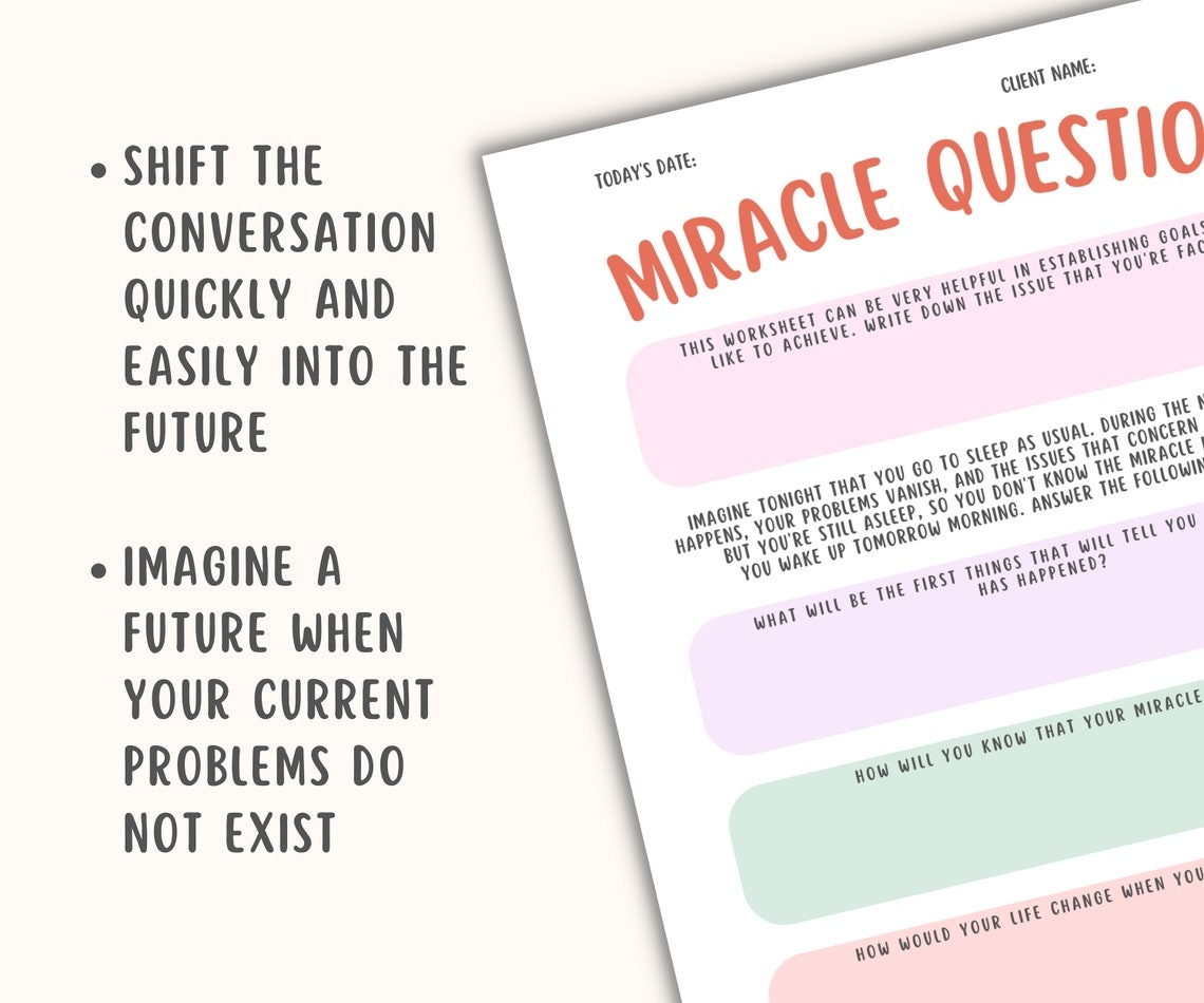 Miracle Questions Worksheet SFBT Worksheets Solution Focused Therapy 
