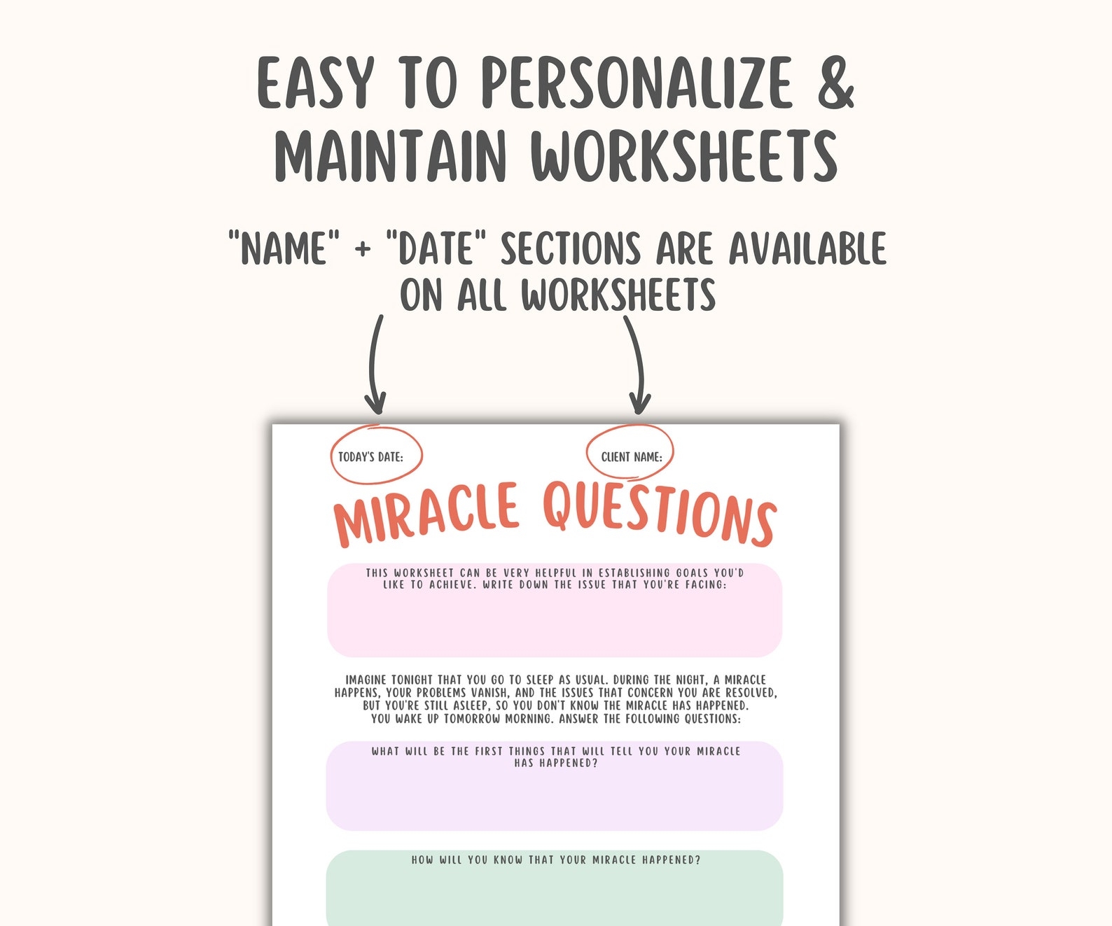Miracle Questions Worksheet SFBT Worksheets Solution Focused Therapy 