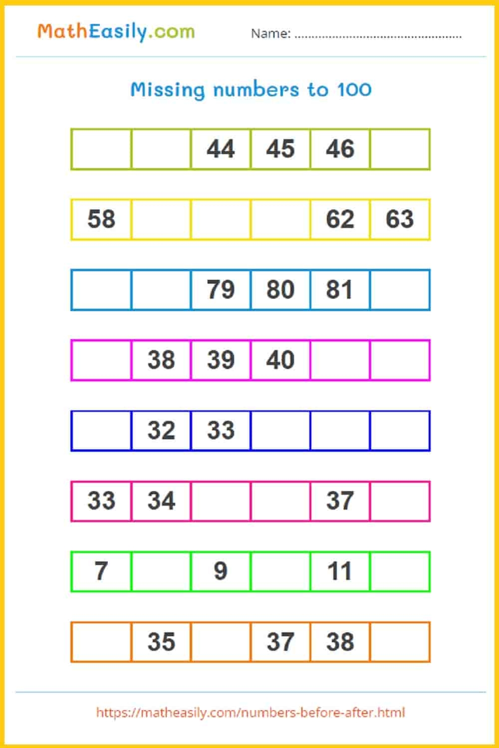missing numbers worksheet missing numbers worksheet