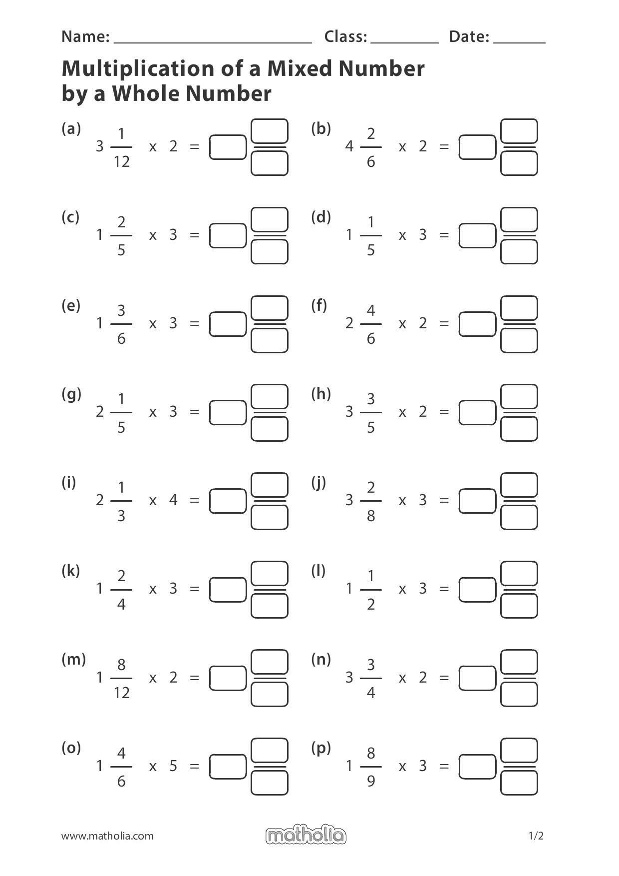 mixed number multiplication worksheet