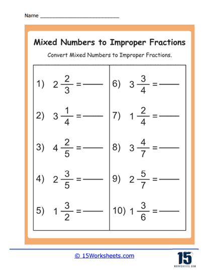 Mixed Numbers To Improper Fractions Worksheets 15 Worksheets Library 