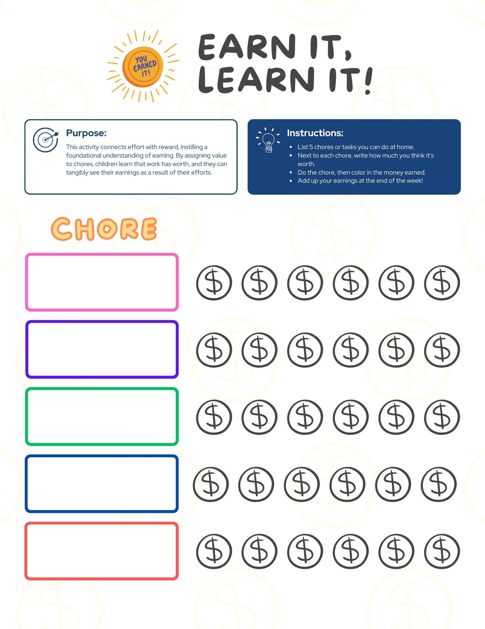 Money Management Worksheets For Kids Downloadable And Printable Etsy