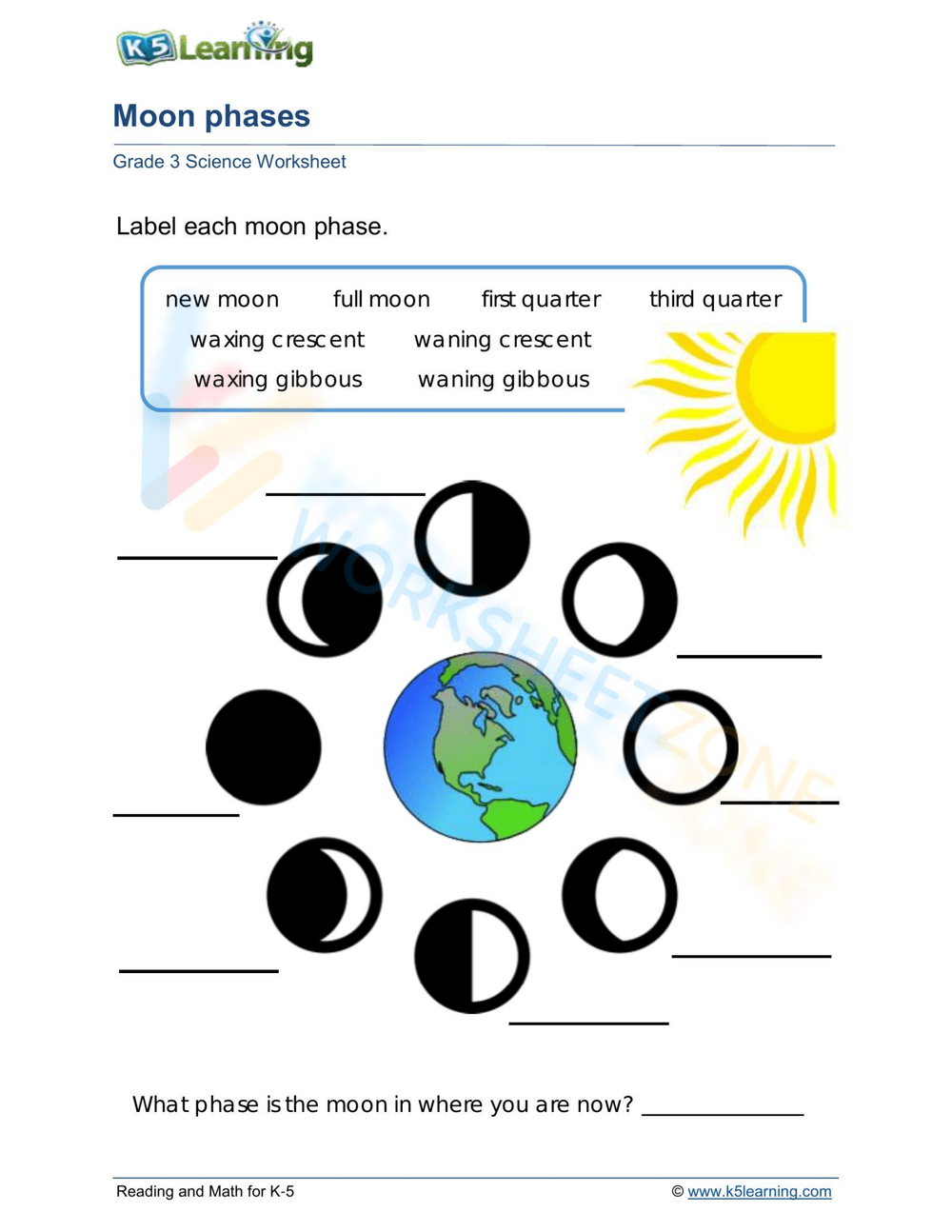 moon phases worksheet
