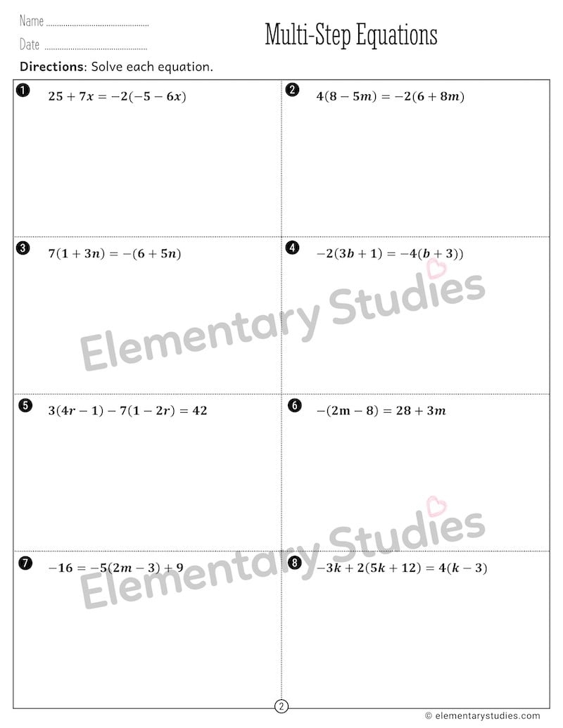 solving multi step equations worksheet solving multi step equations worksheet