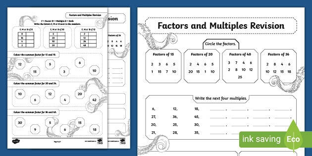 factors and multiples worksheet factors and multiples worksheet