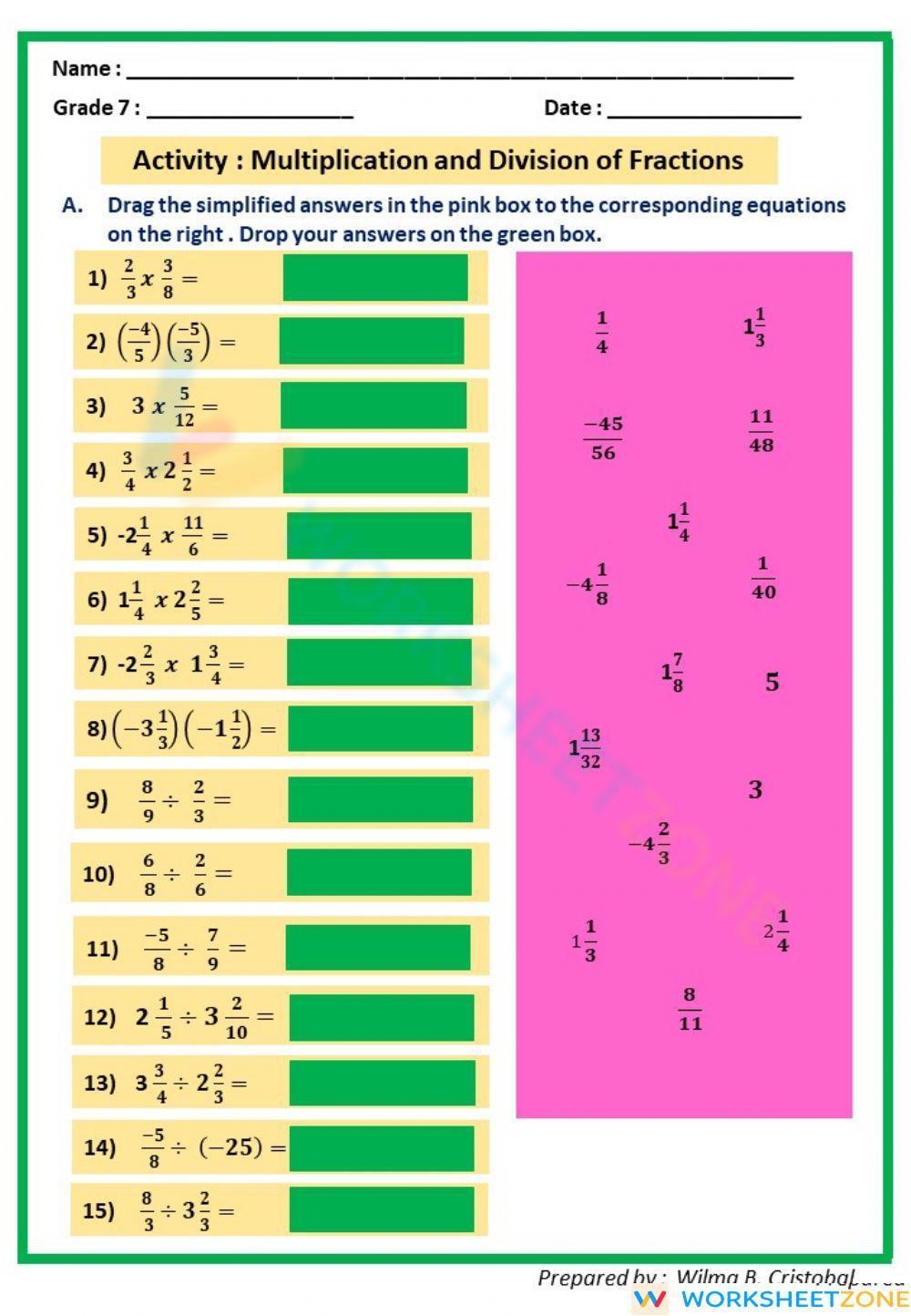 fraction division and multiplication worksheets