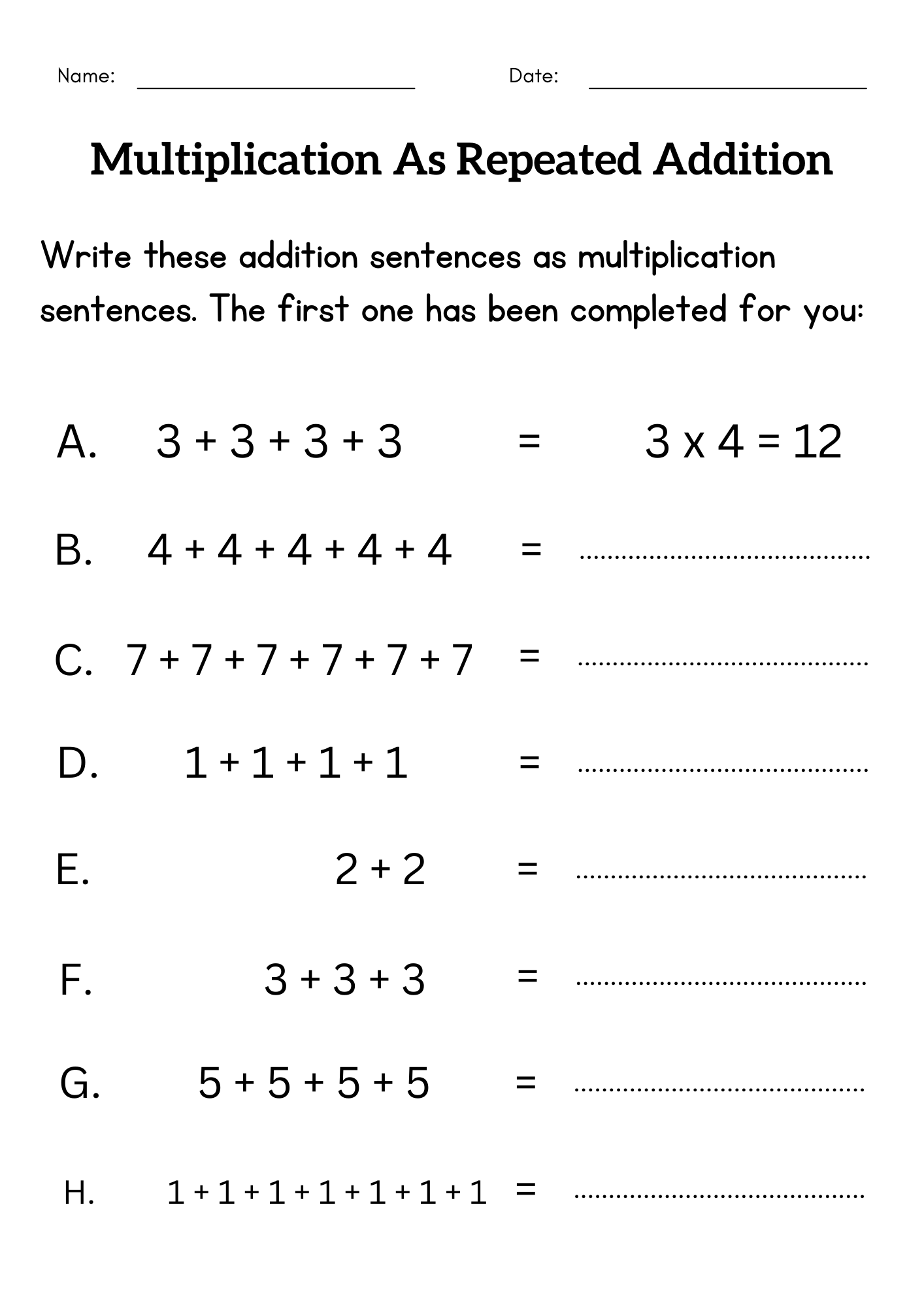 Multiplication As Repeated Addition Worksheet Multiplying And Adding Multiplication As Repeated Addition Worksheet Multiplying And Adding