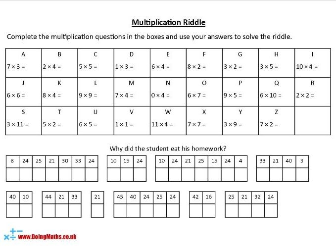 Multiplication Codebreaker Riddles KS2 Maths Worksheets Teaching