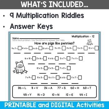 Multiplication Riddles Worksheets For 0 To 12 By Oink4PIGTALES TpT Multiplication Riddles Worksheets For 0 To 12 By Oink4PIGTALES TpT