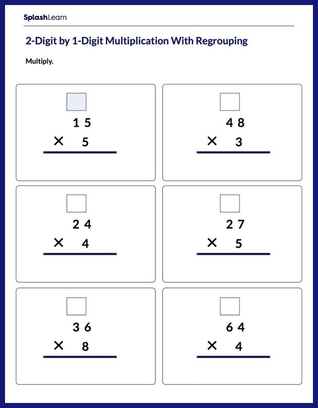 2 digit multiply 1 digit worksheet