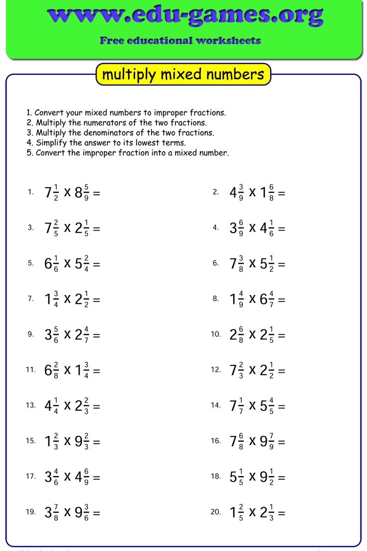 Multiply Mixed Numbers Practice