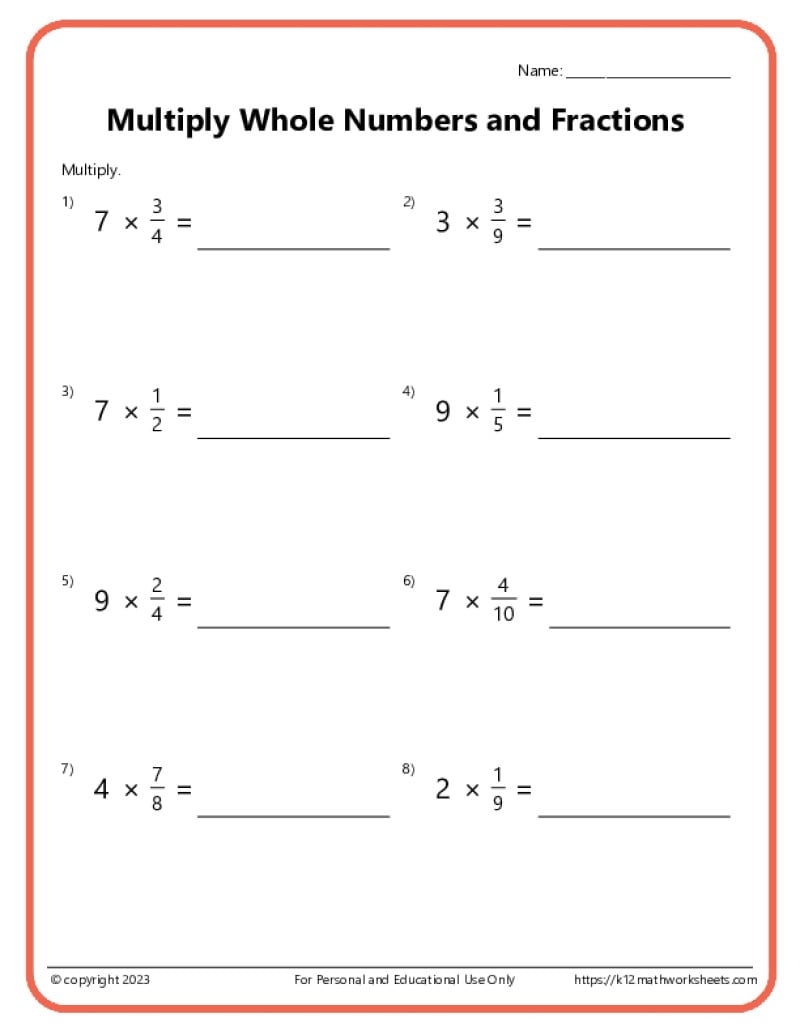 Multiply Whole Numbers And Fractions Worksheet Multiplying Fractions Multiply Whole Numbers And Fractions Worksheet Multiplying Fractions