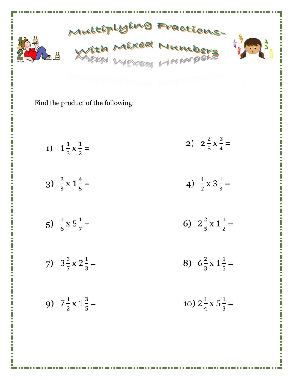 Multiplying Fractions With Mixed Numbers Worksheet 