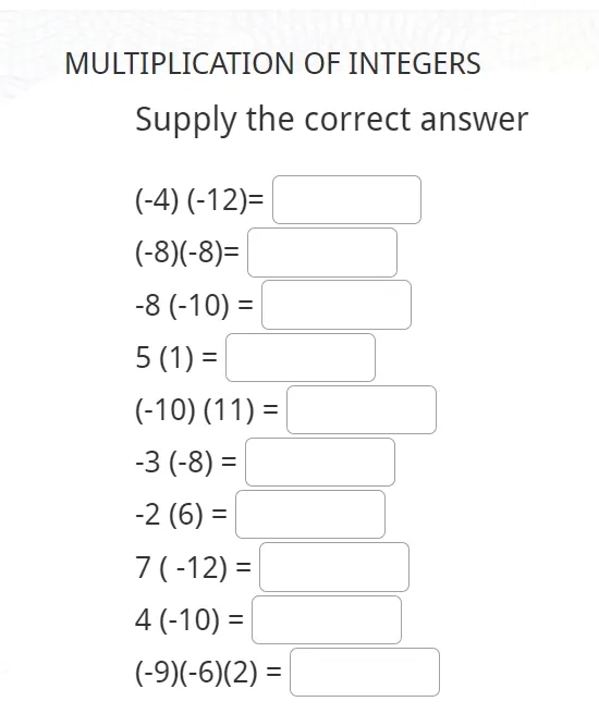 multiplying integers worksheet