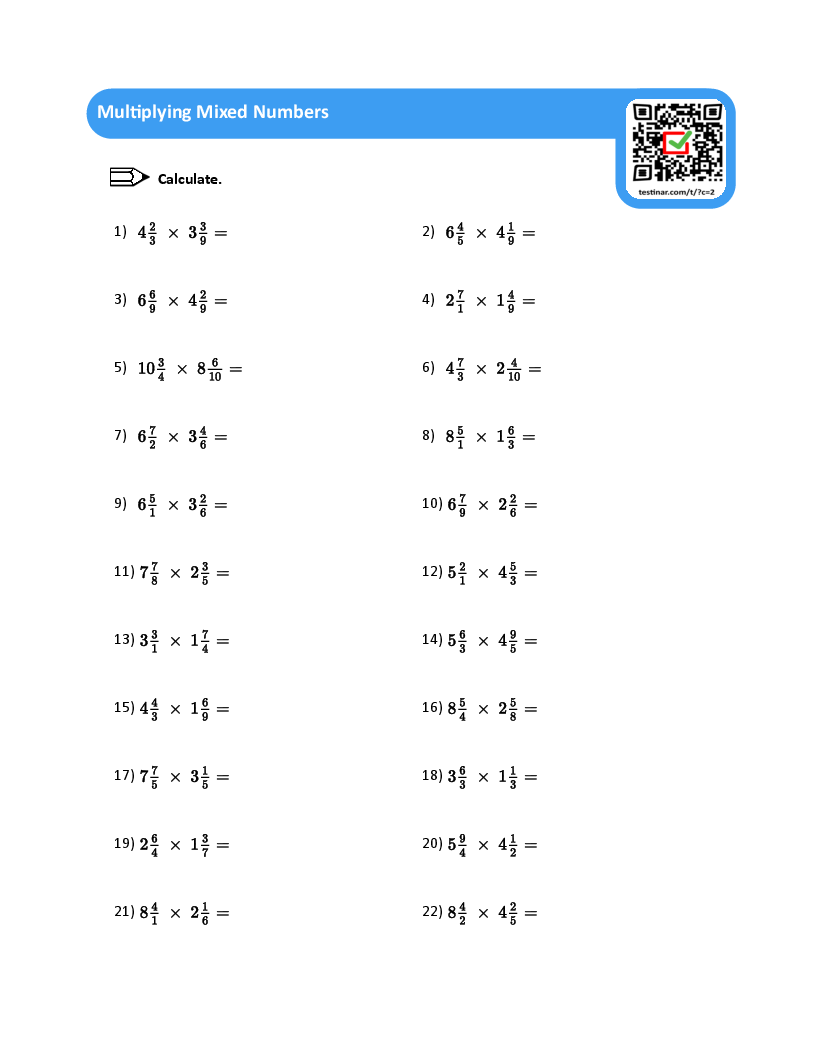 Multiplying Mixed Numbers Worksheets Multiplying Mixed Numbers Worksheets