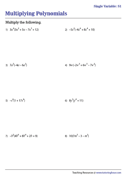 Multiplying Polynomials Worksheets Multiplying Polynomials Worksheets