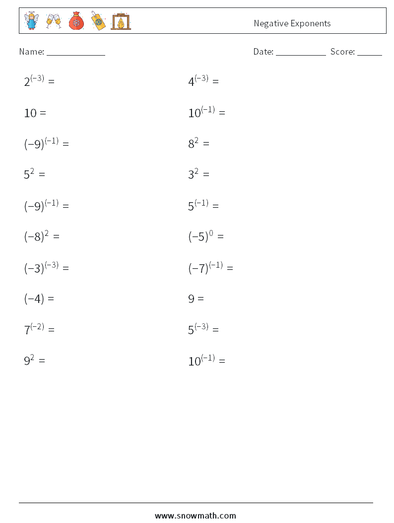 Negative Exponents Worksheet Printable Writing Exponents Worksheet