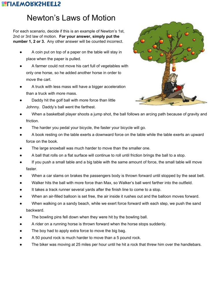 newton's laws worksheet