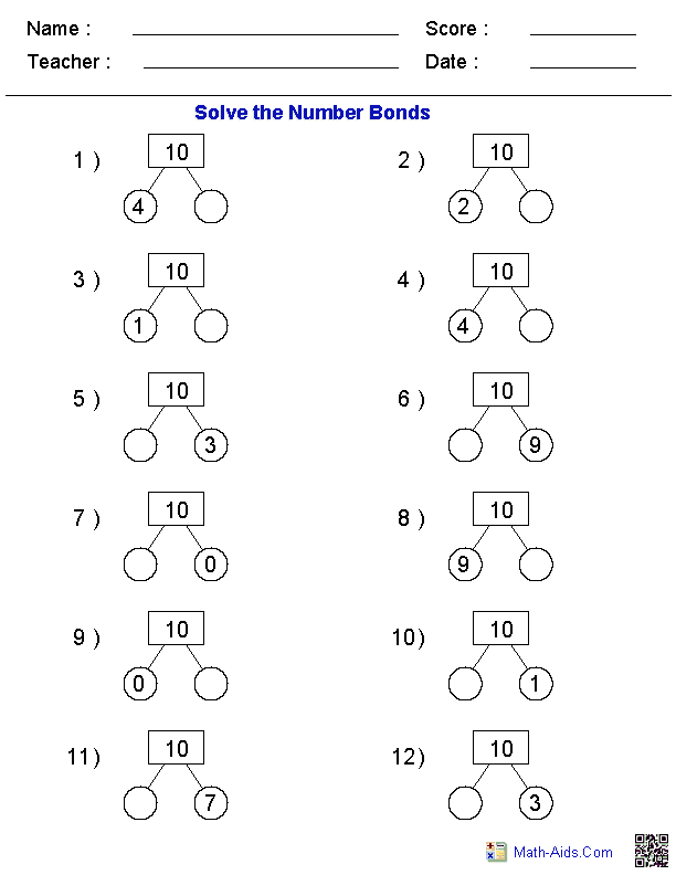 Number Bonds Worksheets Printable Number Bonds Worksheets