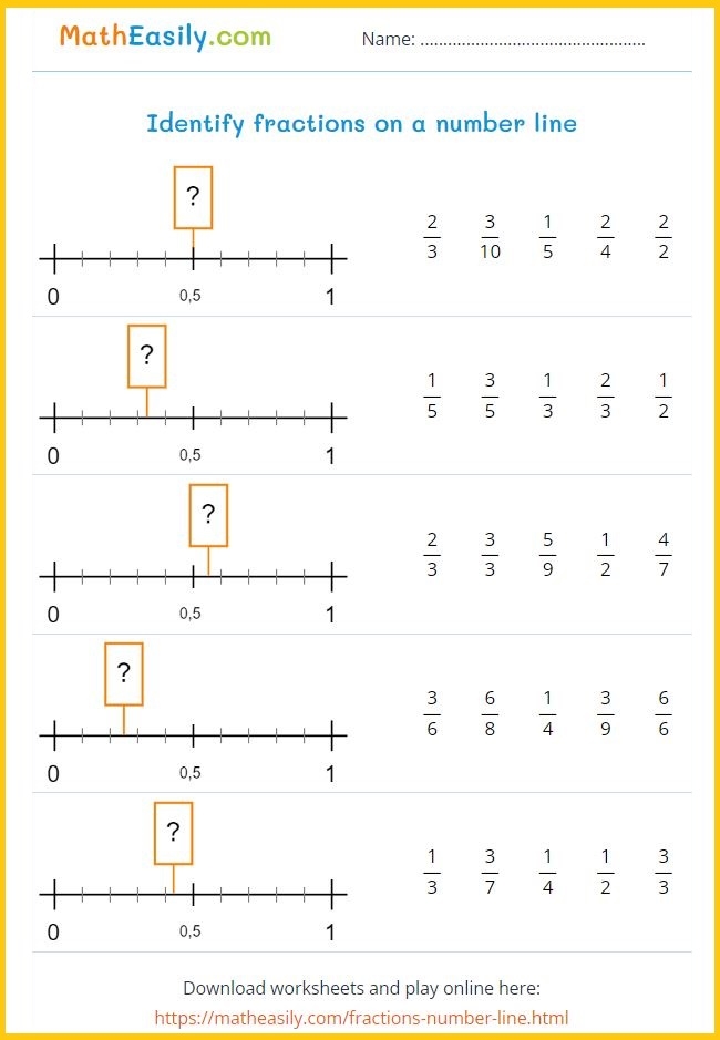 Number Line Fractions Worksheets Fractions On A Number Line Worksheets