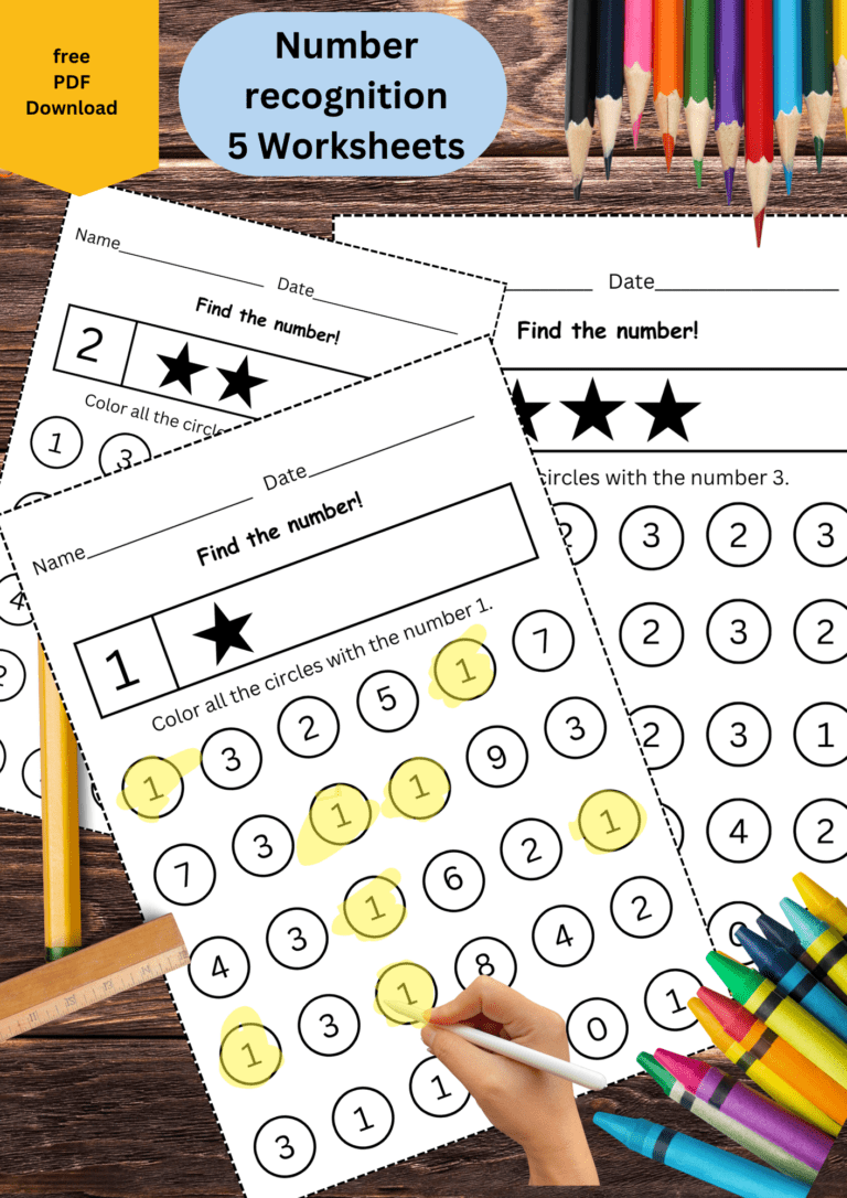 Number Recognition Worksheets For KIndergarten 1 5 Free Download Number Recognition Worksheets For KIndergarten 1 5 Free Download