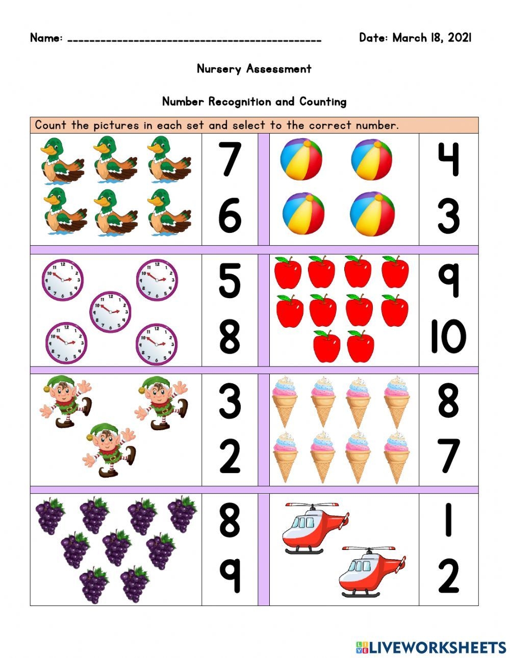 Number Worksheet For Nursery Worksheet Activity Sheets