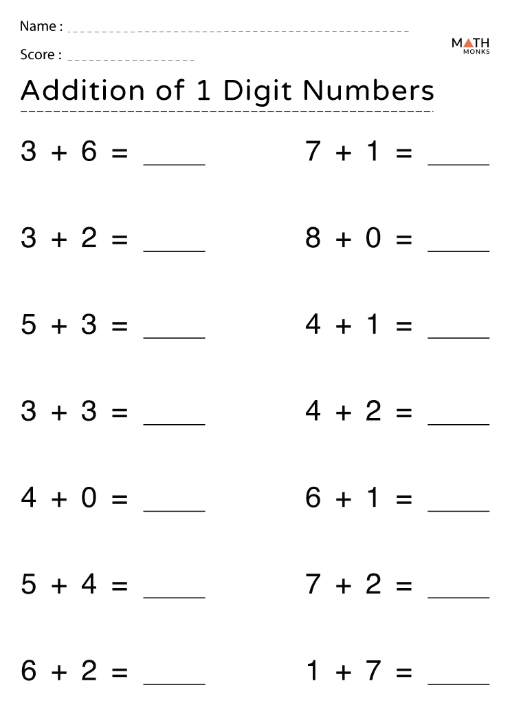 One Digit Addition Worksheets Free One Digit Addition Worksheets Free